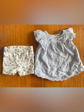 Rabbit + Bear 100% Organic Cotton Tunic Top and Bumblebee Shorts Set Size 0-3M